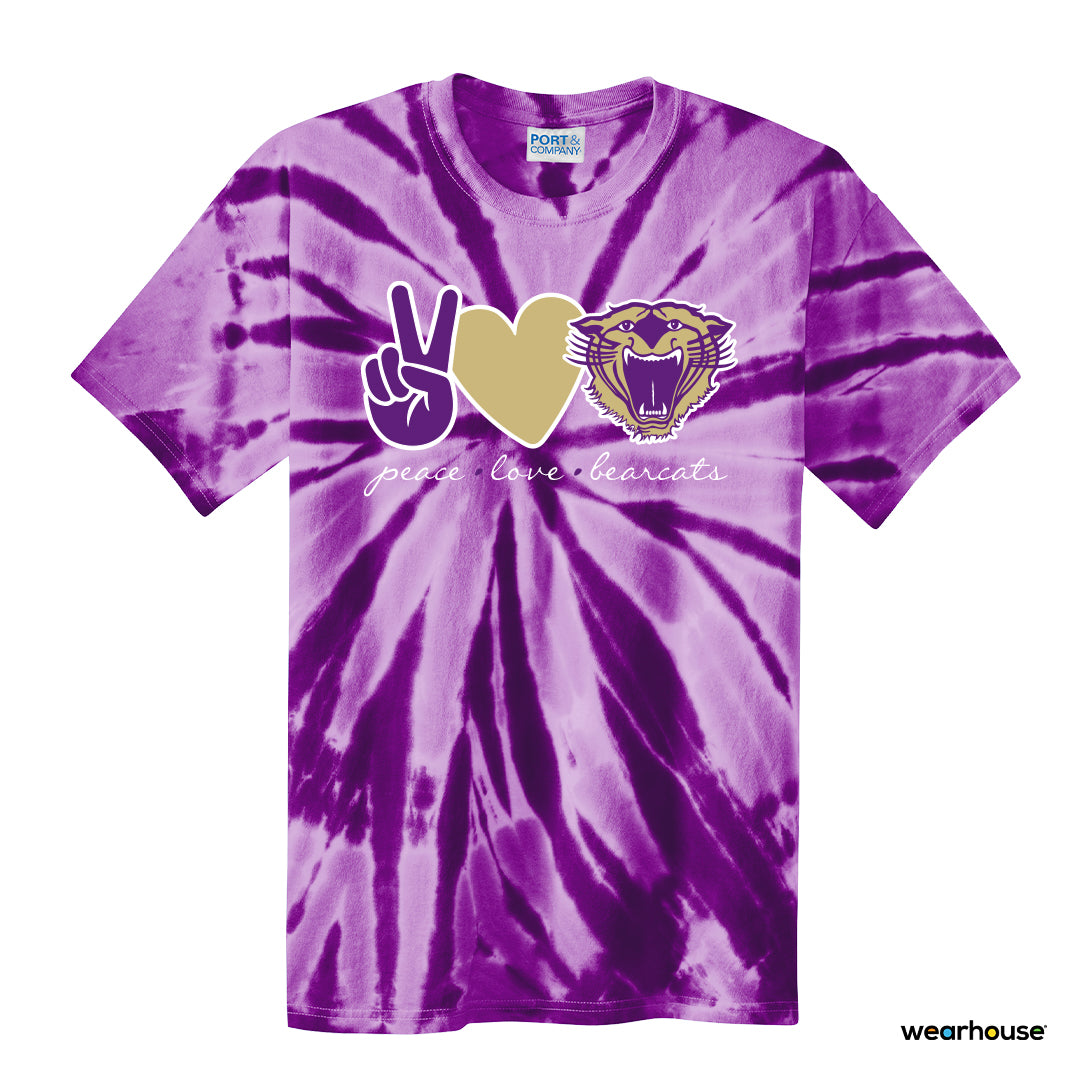 Tie Dye "Peace. Love. Bearcats." T-Shirt