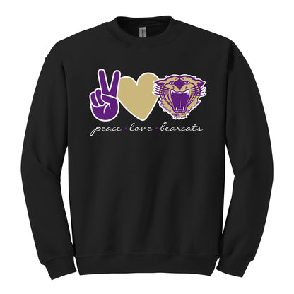 Peace. Love. Bearcats Crewneck Sweatshirt