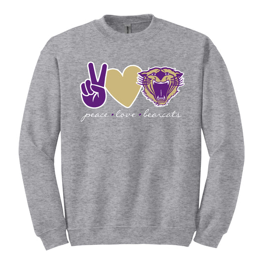 Peace. Love. Bearcats Crewneck Sweatshirt